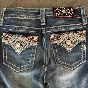Miss Me Jeans with Velvet Burgundy, pearls and gem details - Size 25